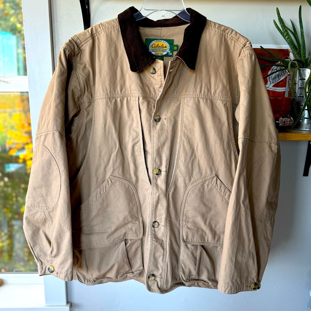 Cabela’s Tan Brown Corduroy Collar Quilated Canvas Barn Jacket Chore Coat 2XL